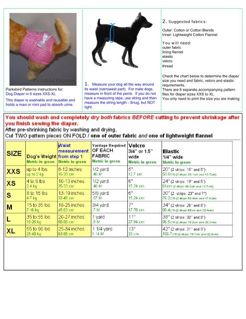 Dog Diaper Size Chart