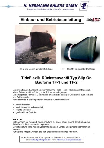 TideFlex® Rückstauventil Typ Slip On Bauform TF-1 und TF-2 ...