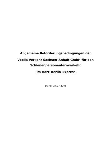 Allgemeine Beförderungsbedingungen der Veolia ... - Veolia Transport