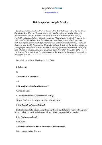 100 Fragen an: Angela Merkel - Reporter Forum