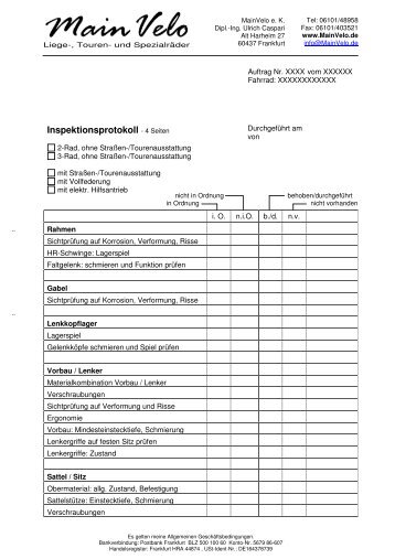 Inspektionsprotokoll - 4 Seiten - MainVelo