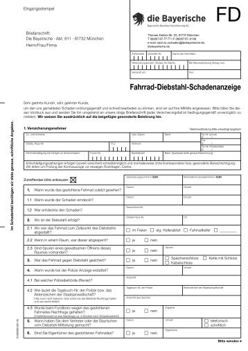 Fahrrad-Diebstahl-Schadenanzeige