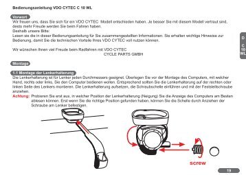 19 D C 10 WL Bedienungsanleitung VDO CYTEC C 10 WL Vorwort ...