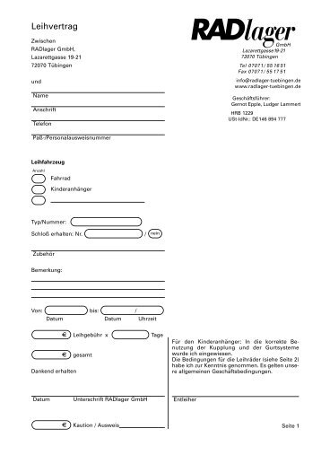 Leihvertrag Neu - Radlager-Tuebingen