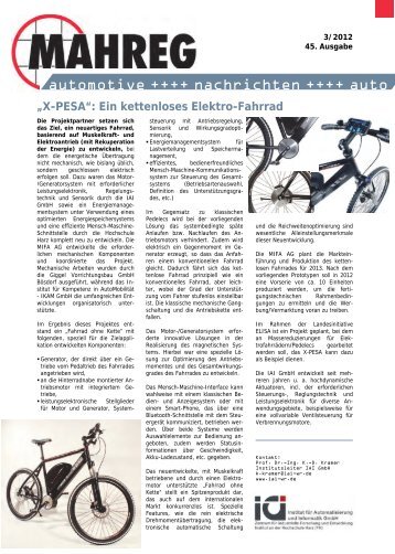 „X-PESA“: Ein kettenloses Elektro-Fahrrad - Cluster MAHREG ...