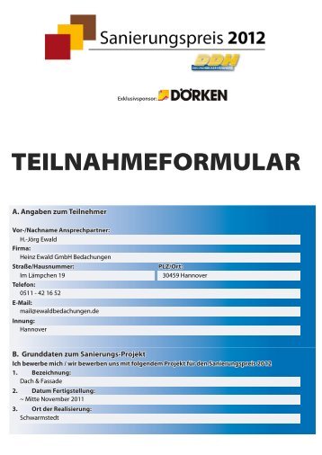 TEILNAHMEFORMULAR - EWALD Bedachungen GmbH