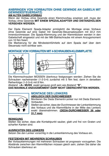 BEDIENUNGSANLEITUNG – MONTAGE UND WARTUNG - Deda