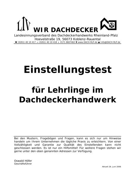 Einstellungstest für Lehrlinge im Dachdeckerhandwerk