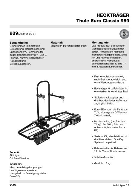 HECKTRÄGER Thule Euro Classic 989 - autoteilefrau.eu