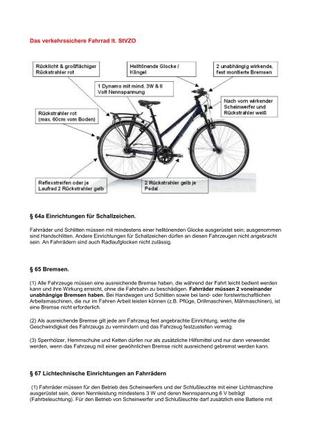 Das verkehrssichere Fahrrad lt. StVZO § 64a Einrichtungen für ...