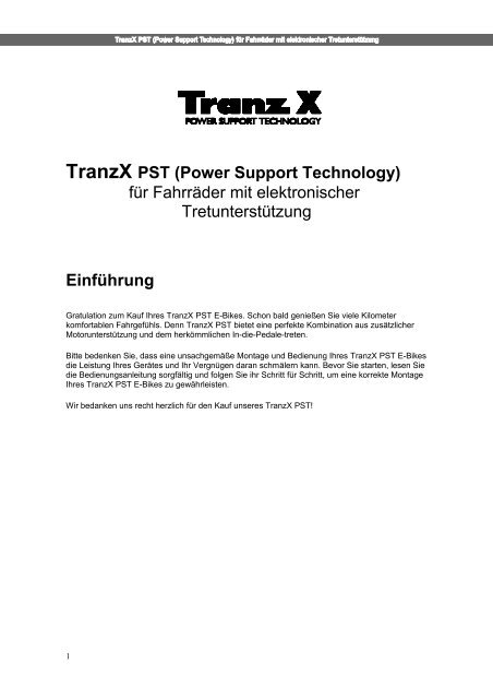 TranzX PST (Power Support Technology) für Fahrräder mit ...