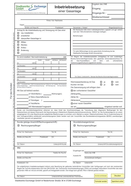 Inbetriebsetzung Einer Gasanlage Stadtwerke Eschwege Gmbh