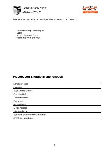 Fragebogen zum Energie-Branchenbuch - Landkreis Mainz-Bingen