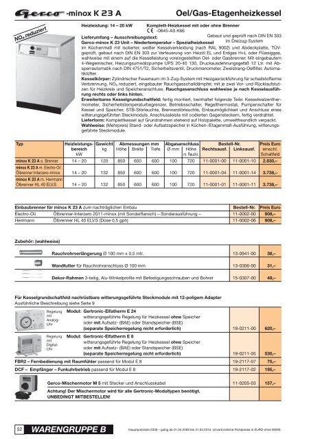 Gerco Apparatebau Gesamt-Preisliste und Rabattliste für Gerco ...