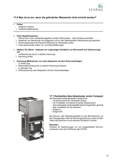 Dringende Empfehlung! Wartungsvertrag! - Schrag-kachelofen.de