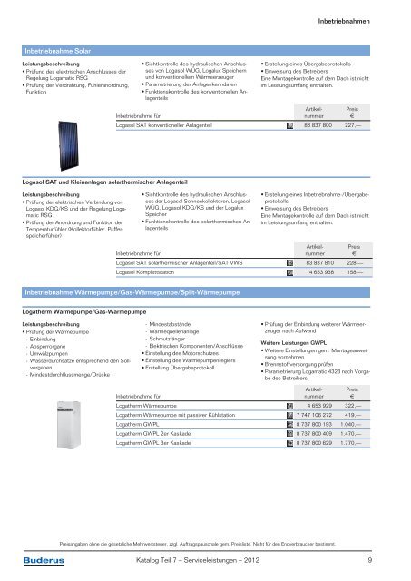 Buderus Serviceleistungen Preisliste und Rabattlisten Katalog Teil 7 ...