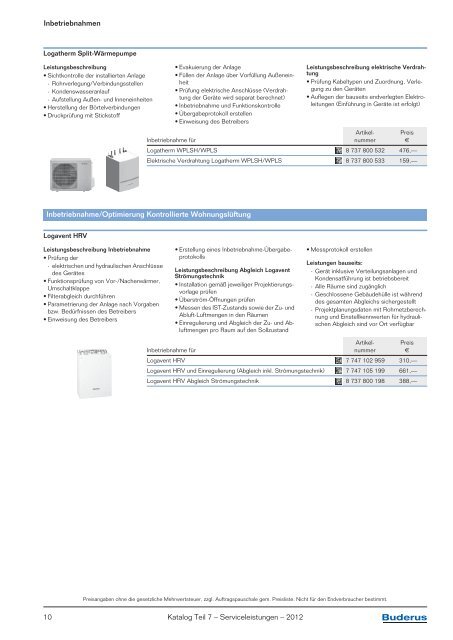 Buderus Serviceleistungen Preisliste und Rabattlisten Katalog Teil 7 ...