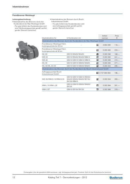 Buderus Serviceleistungen Preisliste und Rabattlisten Katalog Teil 7 ...