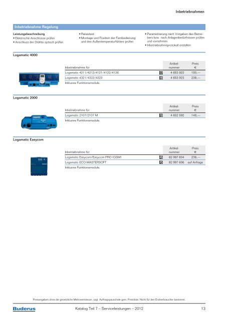 Buderus Serviceleistungen Preisliste und Rabattlisten Katalog Teil 7 ...