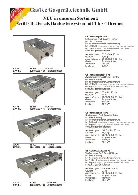 Grill / Bräter als Baukastensystem mit 1 bis 4 Brenner - GasTec ...