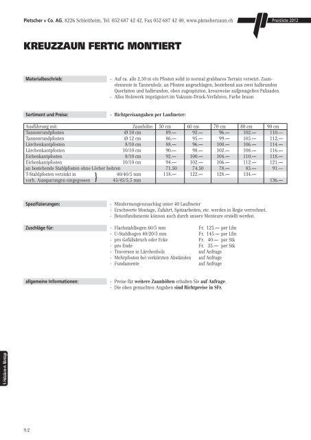 PREISLISTE 2012 - Pletscher & Co. AG