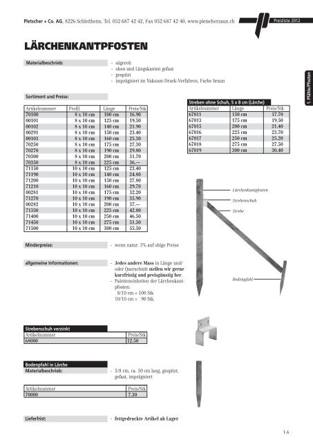 PREISLISTE 2012 - Pletscher & Co. AG