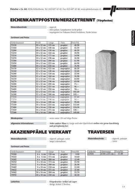 PREISLISTE 2012 - Pletscher & Co. AG