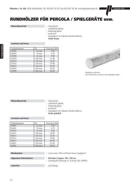 PREISLISTE 2012 - Pletscher & Co. AG