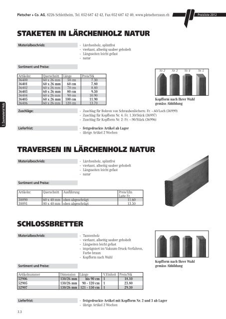 PREISLISTE 2012 - Pletscher & Co. AG