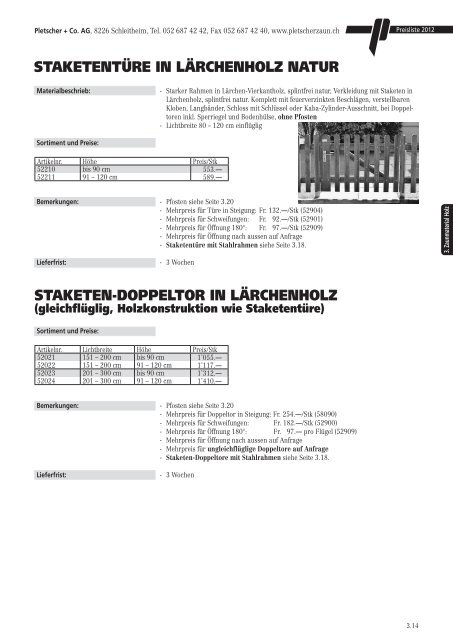 PREISLISTE 2012 - Pletscher & Co. AG