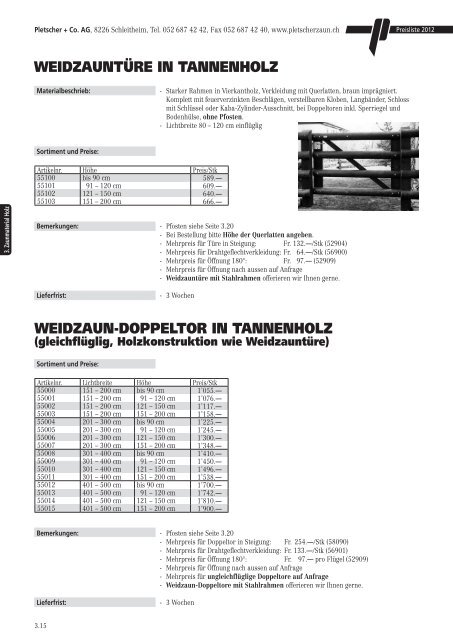 PREISLISTE 2012 - Pletscher & Co. AG