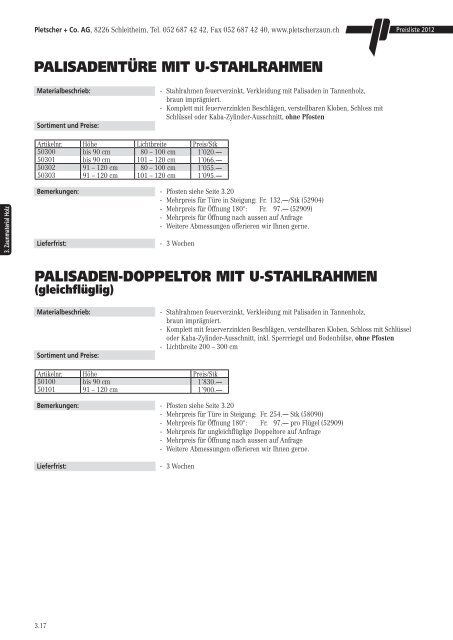 PREISLISTE 2012 - Pletscher & Co. AG