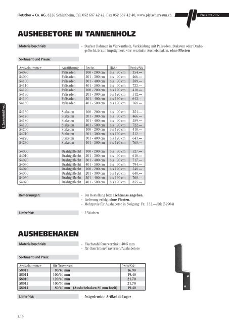 PREISLISTE 2012 - Pletscher & Co. AG