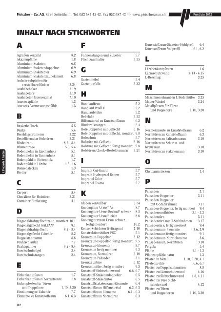 PREISLISTE 2012 - Pletscher & Co. AG