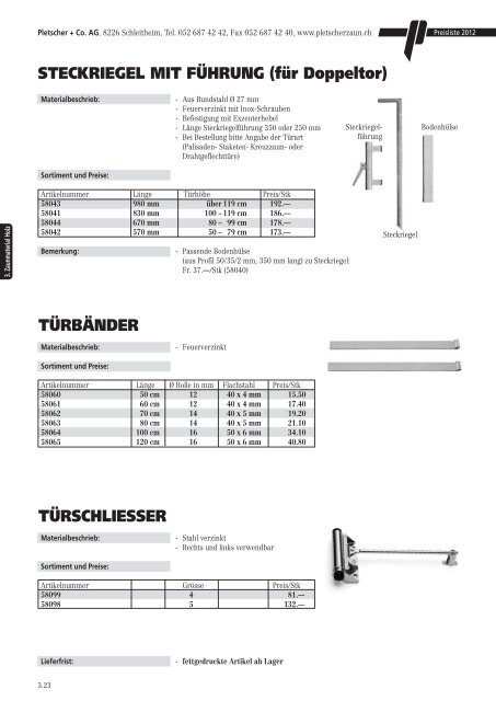 PREISLISTE 2012 - Pletscher & Co. AG