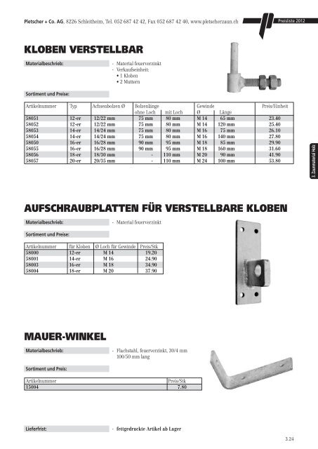 PREISLISTE 2012 - Pletscher & Co. AG