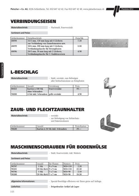 PREISLISTE 2012 - Pletscher & Co. AG