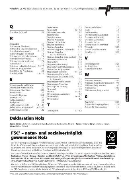 PREISLISTE 2012 - Pletscher & Co. AG