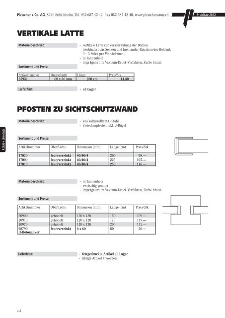 PREISLISTE 2012 - Pletscher & Co. AG