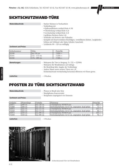 PREISLISTE 2012 - Pletscher & Co. AG