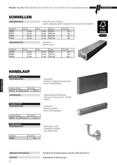 PREISLISTE 2012 - Pletscher & Co. AG