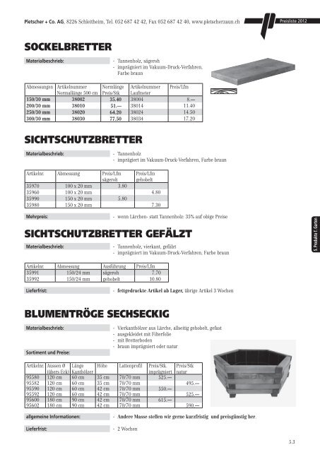 PREISLISTE 2012 - Pletscher & Co. AG