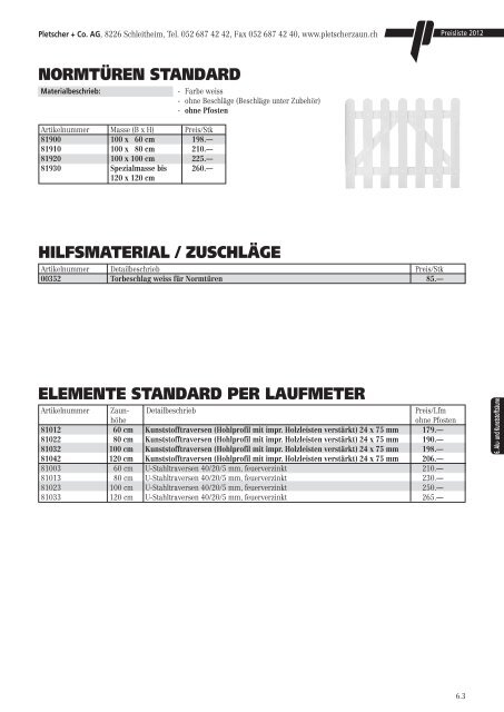 PREISLISTE 2012 - Pletscher & Co. AG