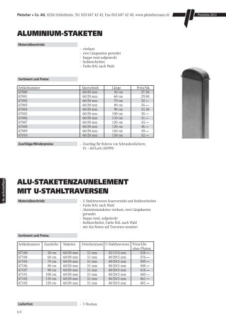 PREISLISTE 2012 - Pletscher & Co. AG