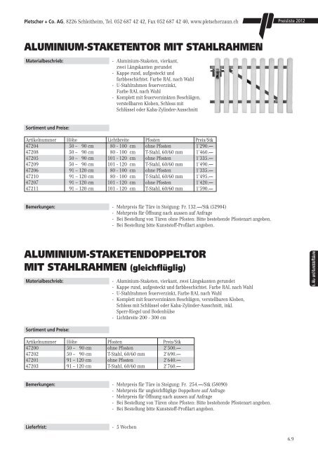 PREISLISTE 2012 - Pletscher & Co. AG