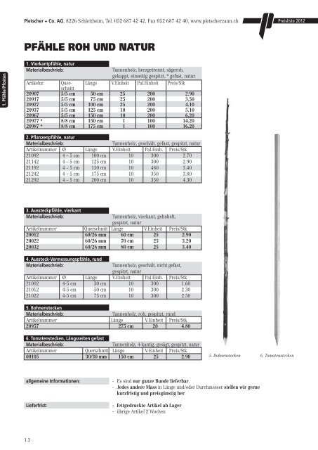 PREISLISTE 2012 - Pletscher & Co. AG