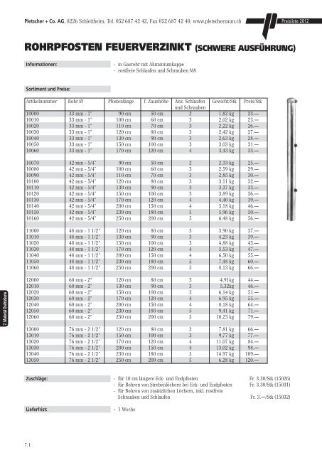 PREISLISTE 2012 - Pletscher & Co. AG