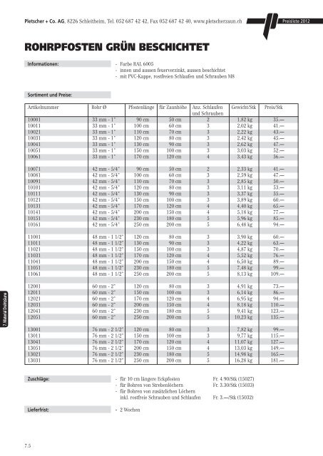 PREISLISTE 2012 - Pletscher & Co. AG