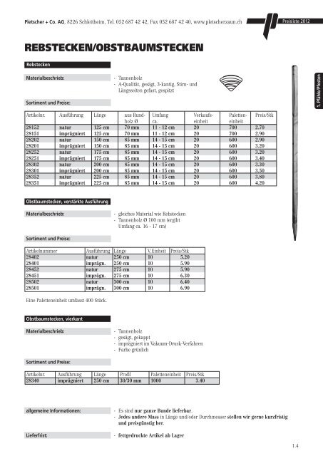 PREISLISTE 2012 - Pletscher & Co. AG