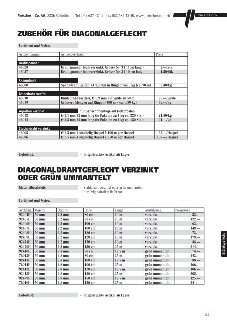 PREISLISTE 2012 - Pletscher & Co. AG